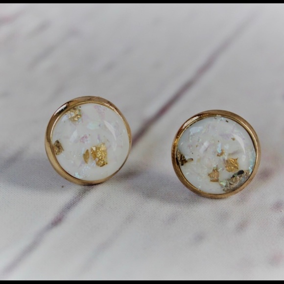 Opal & Gold Studs - Picture 2 of 2